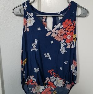 Blue Floral Blouse Tank Top, Size XS